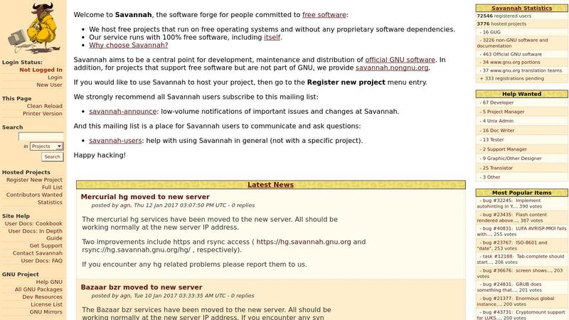 GNU Savannah screenshot